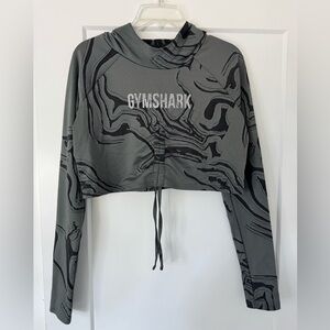 Gymshark Gray Marble-Print Cropped Hoodie
